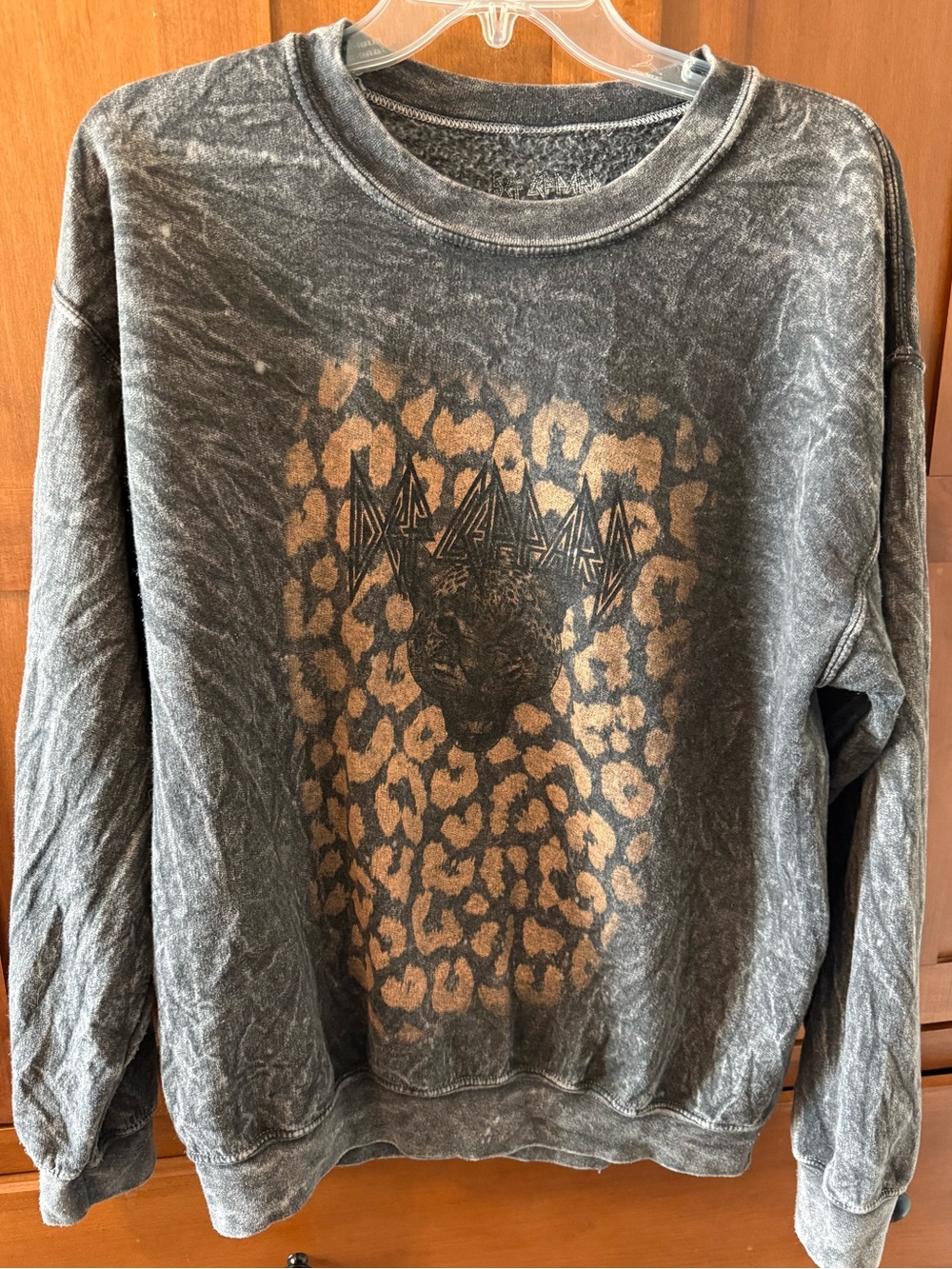 Def Leppard Acid Wash Leopard Print Crewneck Sweatshirt - Size S/M Mineral Wash